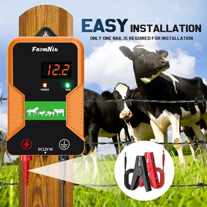 12KV Electric Fence Charger with LED Indicator, 2 Joules Pulse Energy, 10 Miles Range, Prevents Wild Animals Intrusion for Livestock Poultry, Farm Animals, Pets, Ranches, Gardens - color: Orange