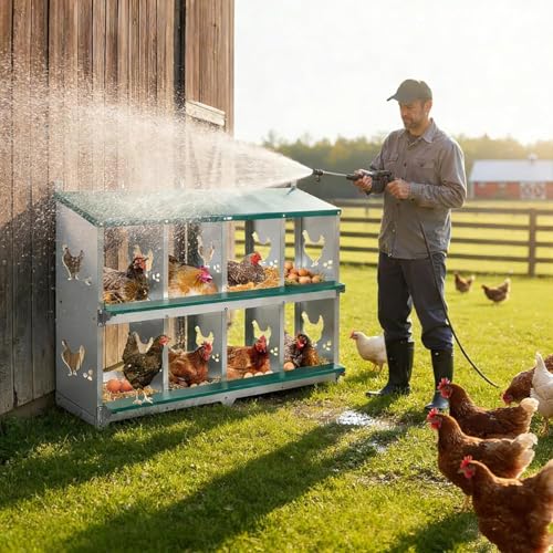Garvee Large Metal Chicken Nesting Boxes for Hens, 8 Compartment Galvanized Steel Nesting Box, Includes 4 Fake Eggs & 10 Soft Nest Pads Pads, Wall Mount or Freestanding for Coop & Farm - style: 8 Holes