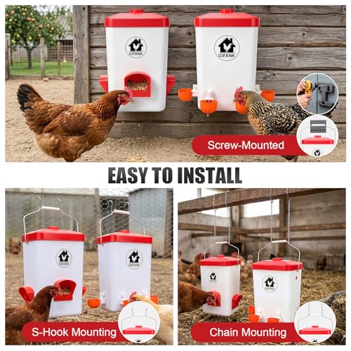 Chicken Feeder and Waterer Set,Hanging Chicken Waterer 3 Gallon | Poultry Water Feeder with Nipples and Feeding Ports No Waste,Chicken Coop Accessories