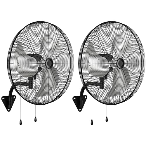 Tehanld 2PC Industrial Wall Fan 30 Inch - 7800 CFM High Velocity Airflow, Heavy Duty Metal Wall Mounted Fan with Dual Pull Chains & 90° Oscillation, 3-Speed Commercial Fan for Warehouse & Barn - size: 30 INCH - 2PC