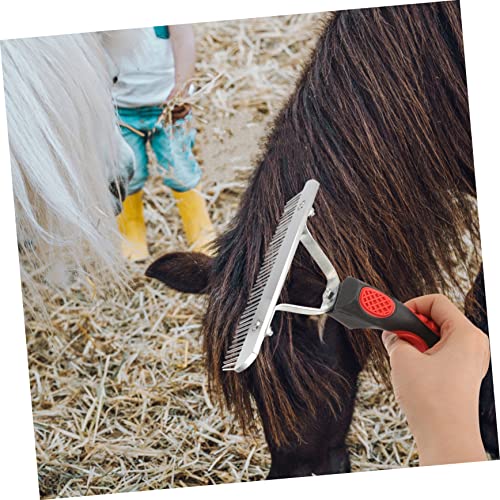 Horse Fur Cleaning Comb with Ergonomic Rubber Handle Durable Metal Teeth Grooming Rake and Livestock Easy Mud and Shedding Hair Removal Promotes