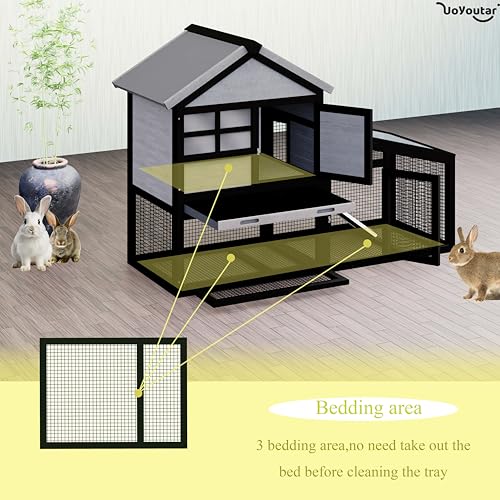 Chicken coop and activity area, dual-level rabbit cage for indoor/outdoor use, accommodates 2-3 chickens. Includes ramp and leak-proof deep-draw tray. Suitable for chicks and rabbits (black). - size: 53.5"L x 23.6"W x 38.2"H