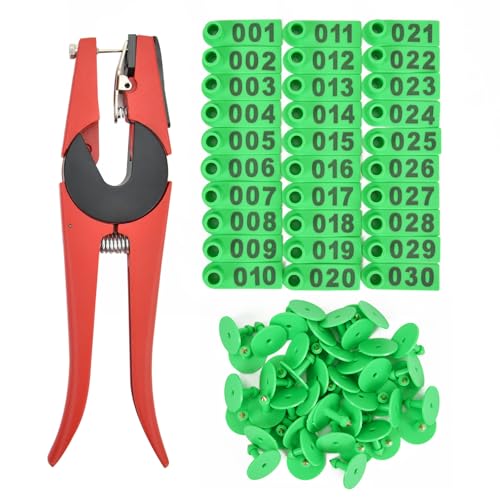 50 Numbered Cattle Ear Tags TPU Animal Identification Tags Livestock Ear Tag for Cattle Cow Horse Hog Pig Goat Sheep Applicator Kit (001-050 Green) - color: Green, size: Small 50PCS