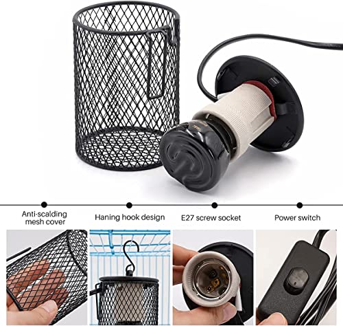 Guard Hanging Cage Heater, Reptile Heat Lamp Heater with Anti-Bite Iron Tube Pet Safety Heat Lamp Shade, for Parrots, Lizards, Turtles,25W - size: 25 Watts