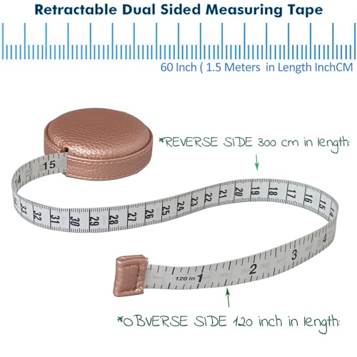 Tape Measure Measuring Tape for Body Tailor Cloth Fabric Sewing Knitting Craft Weight Loss Measurements Retractable 120 inch 3 Meter Push Button Dual Sided Tape Measure - color: Pink A