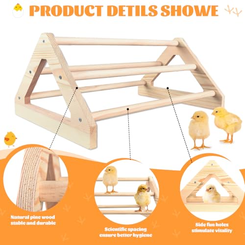 2 Pcs Long Pine Wooden Chick Perch Set, Strong Pine Wood Roosting Bar with Holes | Brooder & Coop Accessories, Jungle Gym Fun Toys for Baby Chickens