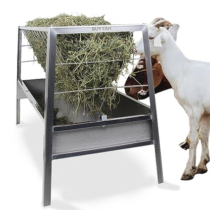 Stainless Steel Pasture Feeder, 5-Feet, 77 Gallon Capacity Livestock Feeder with Deeper Feeding Pan, Easy to Assemble and Carry, Feeding Goats, Sheep and Ponies, for Farms, Sheep Sheds