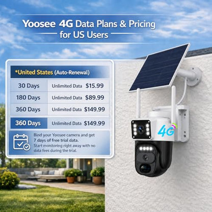 HAWKRAY 4G LTE Outdoor Solar-Powered Cellular Security Camera (Built-in SIM Card, Data Plan Required; No Wi-Fi), Dual Lens, 355° PTZ, Color Night Vision, PIR Motion Detection, Two-Way Audio