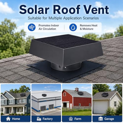Solar Roof Vent Fan, 60W Dual Power Attic Fan with Thermostat &,A4 | 60W monocrystalline solar panel, dual power backup, 3-speed remote & 25°C auto-start, 2500m³/h high airflow, quiet <45dB - color: A4