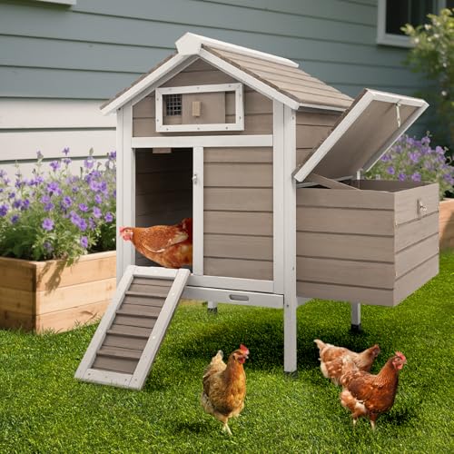 Chicken Coop Chicken House Outdoor with 2 Nesting Box, Wooden Hen Rabbit Pet House Hutch Poultry Cage with Removable Trays, Ramp (32" L x 23.6" W x 36.6" H) - size: 32.0"L x 23.6"W x 36.6"H