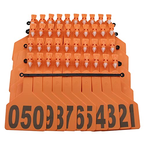 50 pcs Z Tags One Piece Cattle Ear Tags, Large TPU Livestock Ear Tag with Numbers 001-050,1-Piece Pre-Numbered Farm Animal Identification Ear Tag for Cattle, Cow, Goat Sheep,Calf(001-050) (Orange) - style: ORANGE