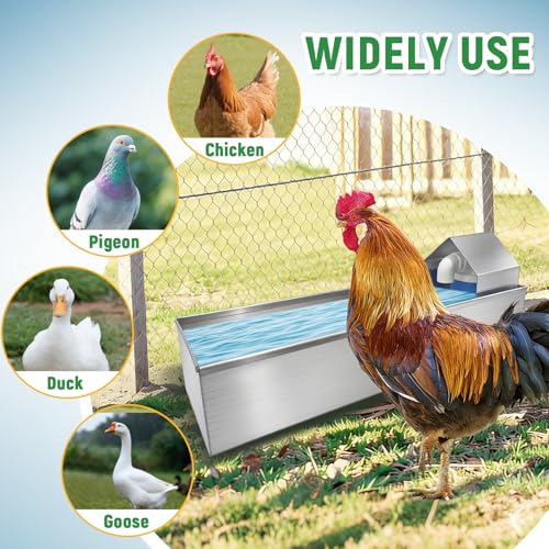Automatic Chicken Waterer Dispenser Stainless Steel Poultry Waterer Dispenser with Float Valve Kit and Drain Hole Hanging Chicken Watering System for Hen Pigeon Duck Goose Turkeys