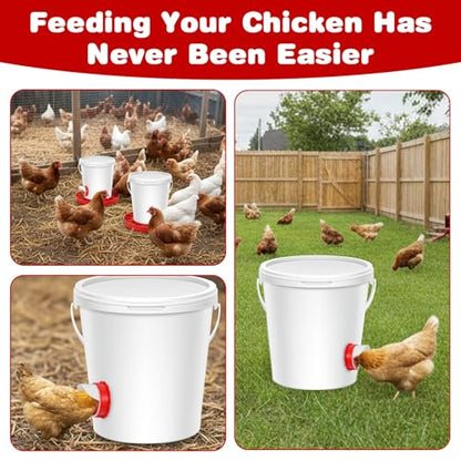 Kifmurase 10Pcs DIY Chicken Feeders No Waste, Poultry Feeder with 10 Covers 1 Hole Saw, Waterproof Automatic Gravity Chicken Feeder Kits, Waterer Food Dispenser Set for Buckets Troughs