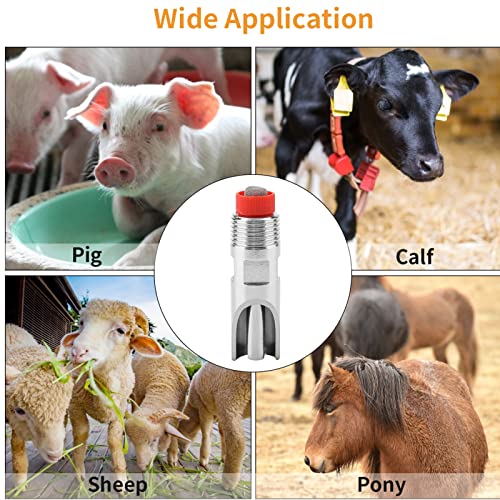 Pig Water Nipple, 5Pcs Pig Nipple Waterer, Stainless Steel Automatic Drinker for Pigs, Versatile Pig Nipple Dispenser Set Feeding Watering for Calf, Sheep, Pony, 2.9x0.8in