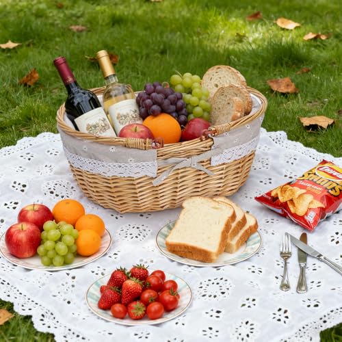 Dicunoy Wicker Picnic Basket with Handle, Large Empty Gift Basket to Fill, Open Top Market Harvest Baskets for Garden, Fruit, Candy, Wine, Easter Egg Gathering, Wedding, Vegetables