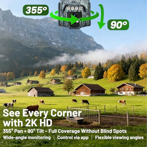 4G LTE Solar Cellular Security Camera Outdoor, Battery Power, No WiFi Wireless Camera with SIM Card Subscription Plan, 2 Way Talk, 355° View, 2K Vision, PIR Motion Sensor, Farm (Camouflage) - color: Camouflage