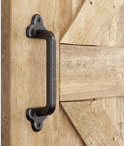 SMARTSTANDARD Heavy Duty 9" Antique Barn Door Handle, Large Rustic Retro Cast Iron Handle for Gates Garages Sheds Furniture, Black Powder Coated Finish, Square