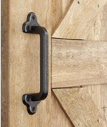 SMARTSTANDARD Heavy Duty 9" Antique Barn Door Handle, Large Rustic Retro Cast Iron Handle for Gates Garages Sheds Furniture, Black Powder Coated Finish, Square