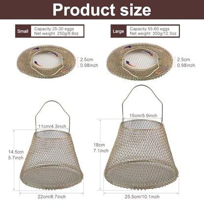 Golden Round Wire Egg Basket, 2 Pcs, 8 & 10inch, Modern, Open Top, Metal Handle