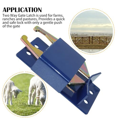 2PK S16100300 Heavy Duty Two Way Gate Latch, Blue, 1-5/8" to 2" Dia | Replaces 2 Way Gate Latch Farm Gate Latch Round Tube Gate Two Way Fence Gate Latch for Metal Gates, Farms, Ranches, Pastures - color: 2XS16100300