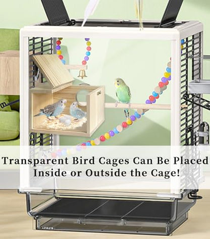 Natural Wood Bird Nesting Box,Acrylic Parakeet Nesting Box Transparent Cockatiel Nest House with Perch Wooden Parrot Nest for Lovebird Budgie Conure Canary Finch(Medium) - size: Medium