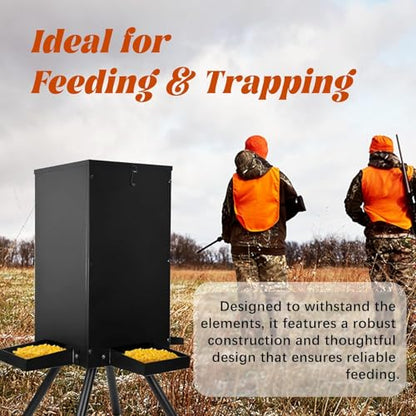 PROLEE 85lbs Deer Feeder, Weatherproof Deer Feeders with 4 Feeding Tray and 4-Leg Stand, Heavy Duty Metal Gravity Feeder for Deers and Wildlife (Black) - color: Black