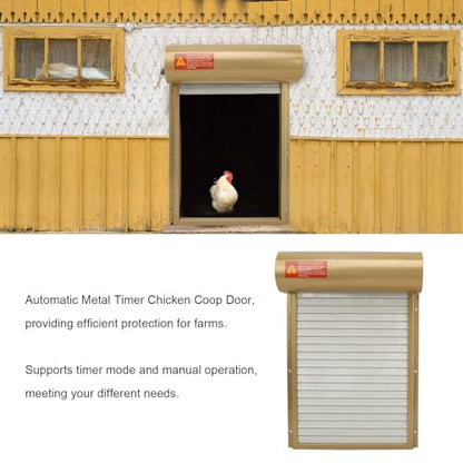 Automatic Chicken Coop Door, Solar Powered Timer Control with LED Display for Poultry Safety Duck Goose Farm, Metal Plastic Construction (Gold) - color: Gold