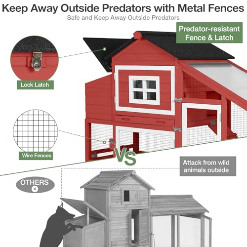 Chicken Coop with Wheels, Outdoor Chicken Tractor with Leak-Proof Tray, UV-Resistant Roof & Nesting Box for Chickens, Ducks, Rabbits - color: Red