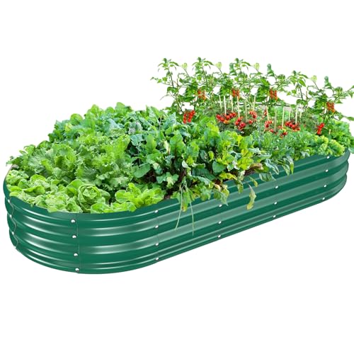 TBMLC Oval Galvanized Planter Box, Metal Raised Garden Bed - 0.8MM Thick- Ideal for Outdoor Gardening and Planting of Vegetables Flowers Fruits Succulent Plants and Others (Green, 6X3X1 FT) - color: Green, size: 6X3X1 FT