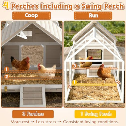 Ketive 83"L Large Chicken Coop with Run for 4–6 Chickens Wooden Backyard Hen House with Curved Roof, Peaked Run Top, 4 Reinforced Nesting Boxes, Swing Perch, Dual Ramp Doors,Slide-Out Tray,Expandable - size: 83.0"L x 58.0"W x 39.5"H