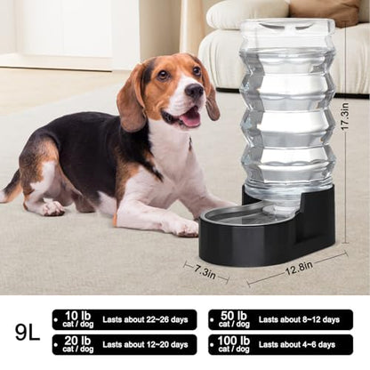 RIZZARI Black 9L Dog Water Dispenser with Stainless Steel Bowl - Advanced Filter for Urinary Health, Auto Gravity Flow, Spill-Resistant with Waterproof Mat, for Multi-Dog Homes & Garage/Balcony | Includes Filter, BPA-Free, Spill-Resistant, Waterproof Mat,