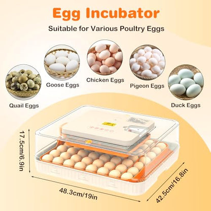 56 Egg Incubator for Hatching Eggs, Egg Incubators with Automatic Egg Turning, Temperature and Humidity Control, Egg Candler, Automatic Water Bottle Refill, Incubator for Chicken, Ducks, Goose