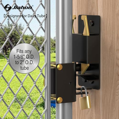 JIAHOO 2 Way Farm Gate Latch, Heavy Duty Gate Latches for Metal Tube Gates, Two-Way Livestock Gate Latch Hardware for Cattle Gate Horse Corrals, Ranches, Pastures, Cages, with Brass Padlock & 3 Keys - style: Farm Gate Latch & Padlock