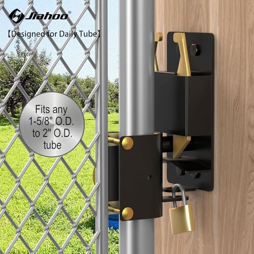 JIAHOO 2 Way Farm Gate Latch, Heavy Duty Gate Latches for Metal Tube Gates, Two-Way Livestock Gate Latch Hardware for Cattle Gate Horse Corrals, Ranches, Pastures, Cages, with Brass Padlock & 3 Keys - style: Farm Gate Latch & Padlock