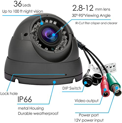 2MP Analog CCTV Camera 4-in-1 (TVI/AHD/CVI/960H/CVBS) Security Camera Grey | 2.8-12mm Varifocal Lens Analog Video Surveillance, Wide Angle Viewing Day & Night Indoor Outdoor Waterproof - color: Black