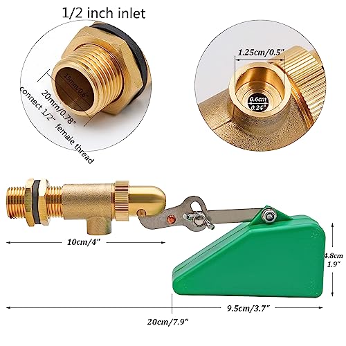 2Pcs Brass Float Valve 1/2 Inch Livestock Water Tank Float Valve with Adjustable Arm for Water Trough Water Float Valve for Automatic Waterer,Aquariums,Ponds,Aquaculture, Hydroponics