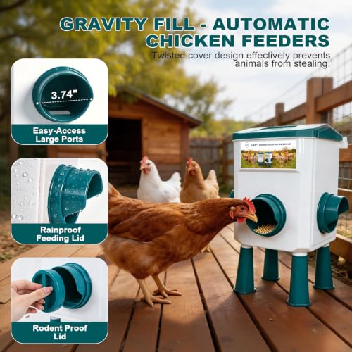 Chicken Feeder and Waterer Set with Legs,2 Gallon Automatic Waterer with Float Valve,26.5 Pounds Practical Feeder,Reduces Feed Waste & Water Refills，BPA-Free for Long-Term Use - color: blue