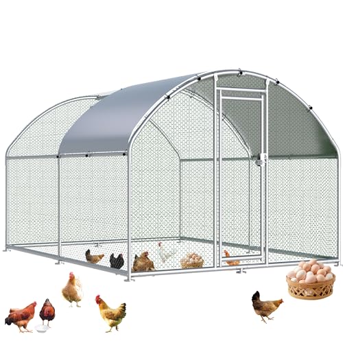 HITTITE Large Metal Chicken Coop with Run, 12.8 x 9.84 x 6.23 ft Walk in Poultry Cage Chicken Run Pen, Dome Roof Outdoor Chicken Runs for Yard with Waterproof & Anti-UV Cover - size: 153.6"L x 118.0"W x 74.7"H