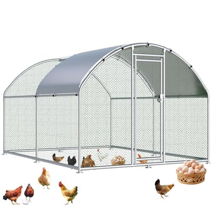 HITTITE Large Metal Chicken Coop with Run, 12.8 x 9.84 x 6.23 ft Walk in Poultry Cage Chicken Run Pen, Dome Roof Outdoor Chicken Runs for Yard with Waterproof & Anti-UV Cover - size: 153.6"L x 118.0"W x 74.7"H