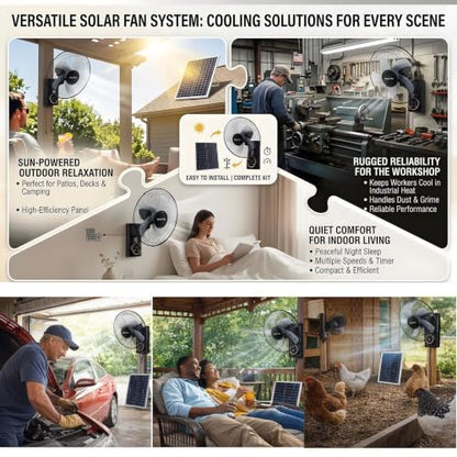 16" Wall Mounted Fans, Solar Barn Fan for Chicken Coop and Greenhouse, Zero Electricity, Solar Powered Fans for Outside, Solar Panel, Power Adapter,16ft Extension Cable AC/Solar Dual Power(2pcs) - size: 2pcs