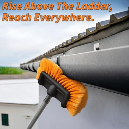 30-Foot Exterior House Cleaning Brush Set with 5-24 ft Extension Pole // Vinyl Siding Brushes with Telescopic Extendable Pole & Window Cleaning Squeegee Tool // the Ultimate Extension Scrub Brush Set - size: 24 feet