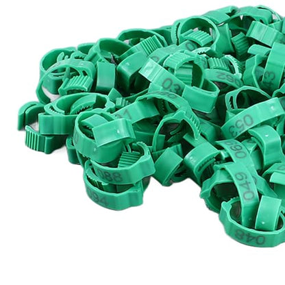 SUNGOOYUE 100 Pcs Chicken Leg Rings Plastic Numbered Poultry Identification Bands Clip On Round Ankle for Chickens Ducks Hens Breeders Farm Flock Tracking (100Pcs Green Rings with Number Markers) - color: 100Pcs Green Rings with Number Markers