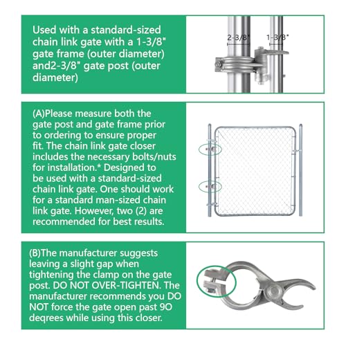 2-3/8" (2-1/2") x 1-3/8" Durable Chain Link Spring Loaded Gate Closer. Fence Lock gate Closer Outdoor (2-3/8" (2-1/2") x 1-3/8") - Please Carefully Review The Installation. - size: 2-3/8" (2-1/2") x 1-3/8"