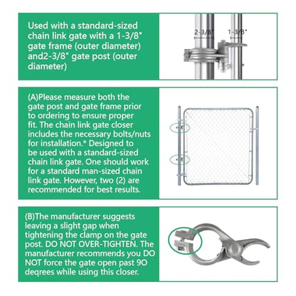 2-3/8" (2-1/2") x 1-3/8" Durable Chain Link Spring Loaded Gate Closer. Fence Lock gate Closer Outdoor (2-3/8" (2-1/2") x 1-3/8") - Please Carefully Review The Installation. - size: 2-3/8" (2-1/2") x 1-3/8"