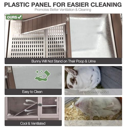 Wooden Guinea Pig Cages Indoor with Plastic Floor and Pull Out Tray, Two-Story Rabbit Cage with Anti-Chewing Ramp, Bunny Hutch with Detachable Stand, Small Animals Cage Habitat (Brown) - color: Brown