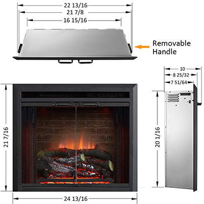 PuraFlame Klaus Electric Fireplace Insert with Fire Crackling Sound Glass Door and Mesh Screen, 750/1500W, Black, 22 13/16 Wide, 20 1/16 Inches High, 22 13/16 W X 20 1/16 H X 7 51/64 D - size: 23" without Trim