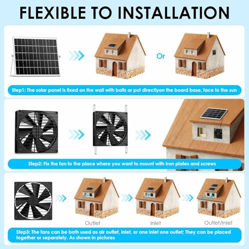 7 Inch 44W Solar Powered Two Fan Exhaust Vent Large Airflow for Outside Greenhouse Chicken Coop Shed Trailer, IPX7 Waterproof Brushless DC Motor 16.5 Ft On/Off Switch Cable
