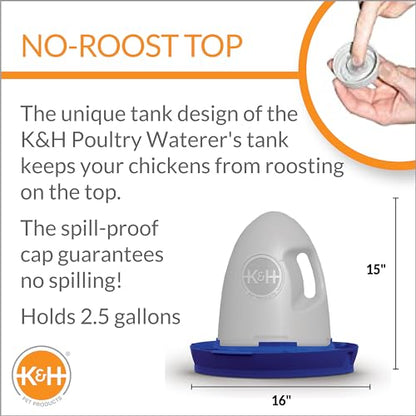 K&H Pet Products Thermo-Poultry Waterer 2.5gal. (Heated) Gray 60 Watts - No Roost Top & Non-Spill Refill