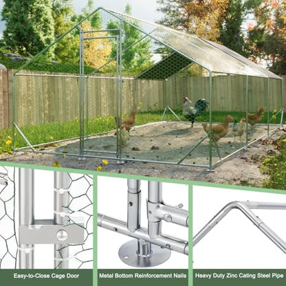 Sturdy Walk-in Chicken Run with Galvanized Steel Frame and PVC-Coated Hexagonal Wire Mesh for Outdoor Poultry Enclosure (3x6m) - color: 3x6m