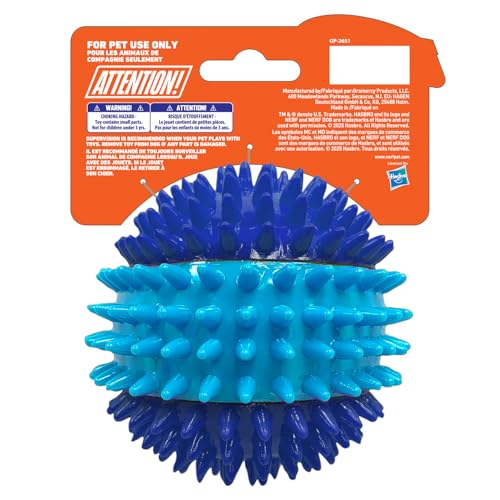 Nerf Dog 3.7in TPR 3-Part Spike Squeak Ball Dog Toy - Dark Blue/Light Blue - size: 3.7 inches (Pack of 1)